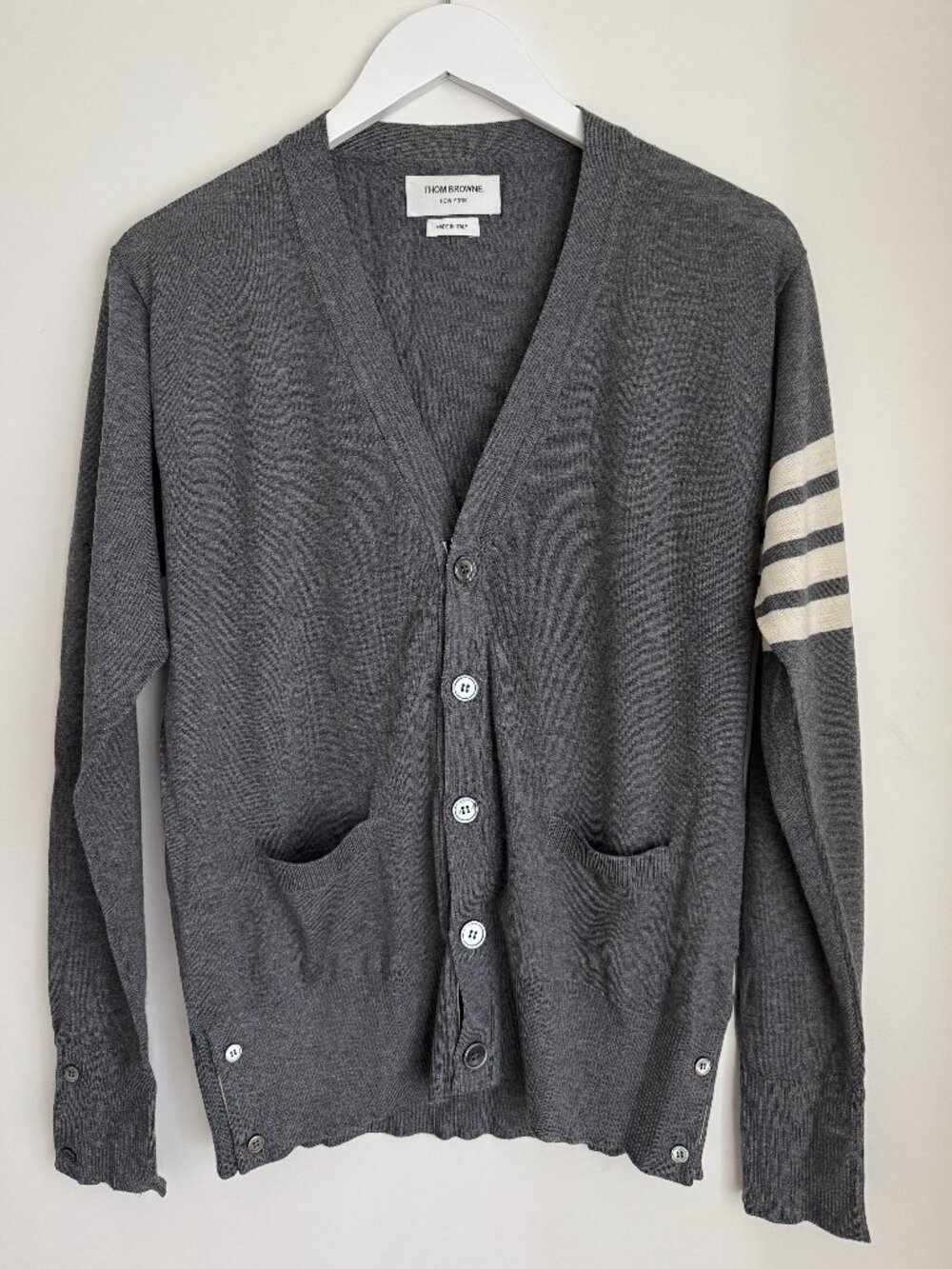 Thom Browne 4 bar Mid-grey merino wool cardigan